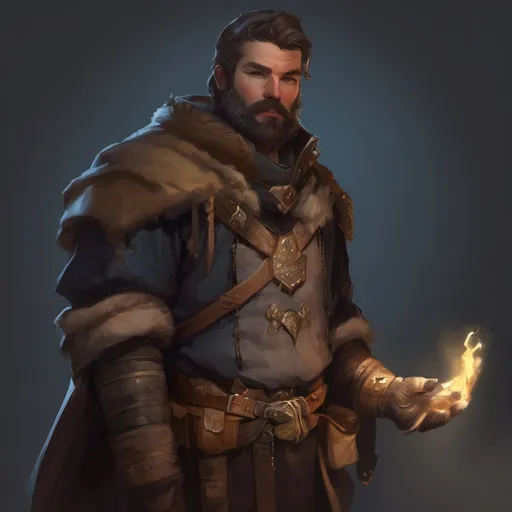 Prompt: (Full body) male stocky young noble bandit with short-cut hair and beard, in a dark room, pathfinder, d&d setting, in a realistic digital art style