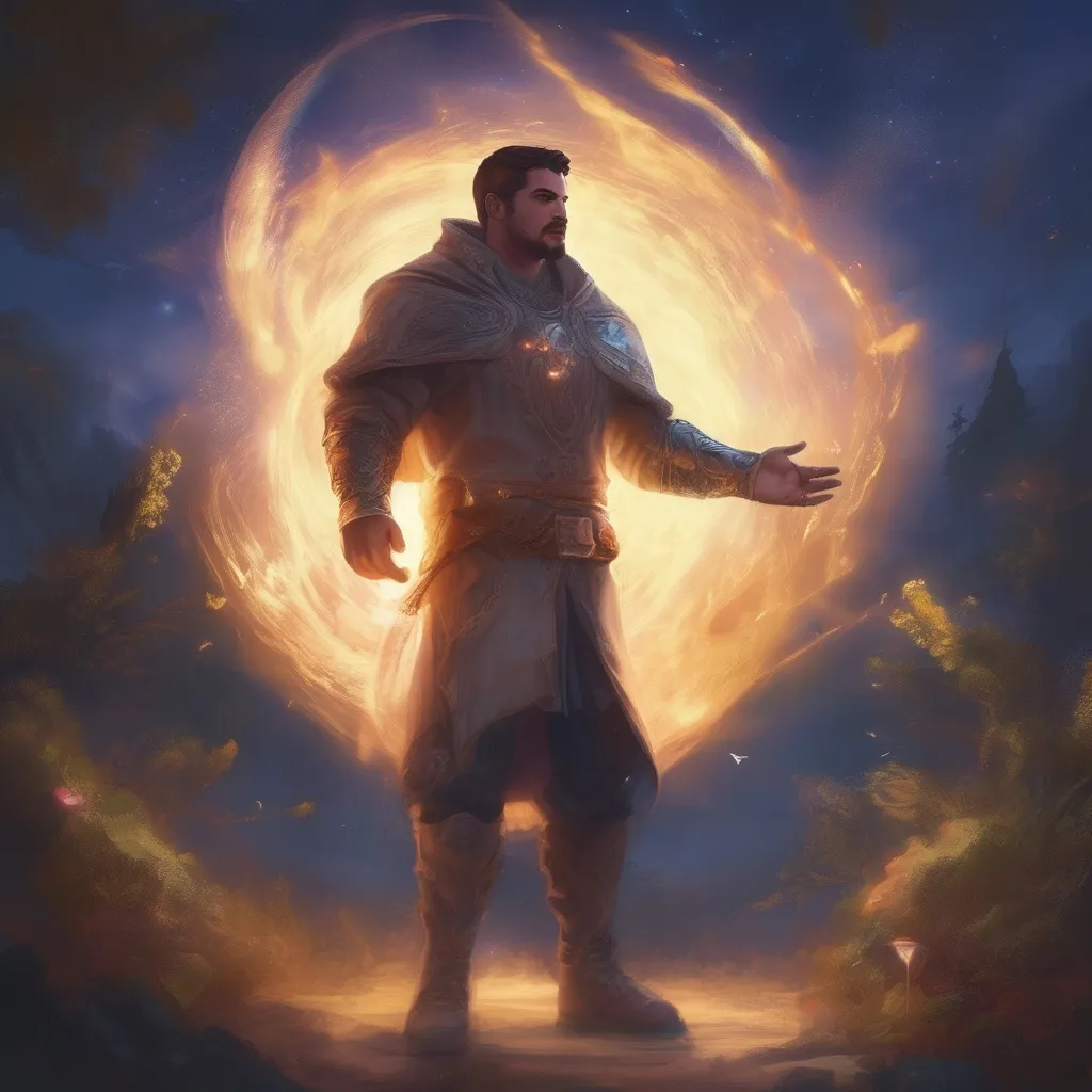 Prompt: (Full body) male stocky young muscular cleric with short-cut hair and a mustache, casting a swirly astral-spell, in nature at night pathfinder, d&d setting, in a realistic digital art style