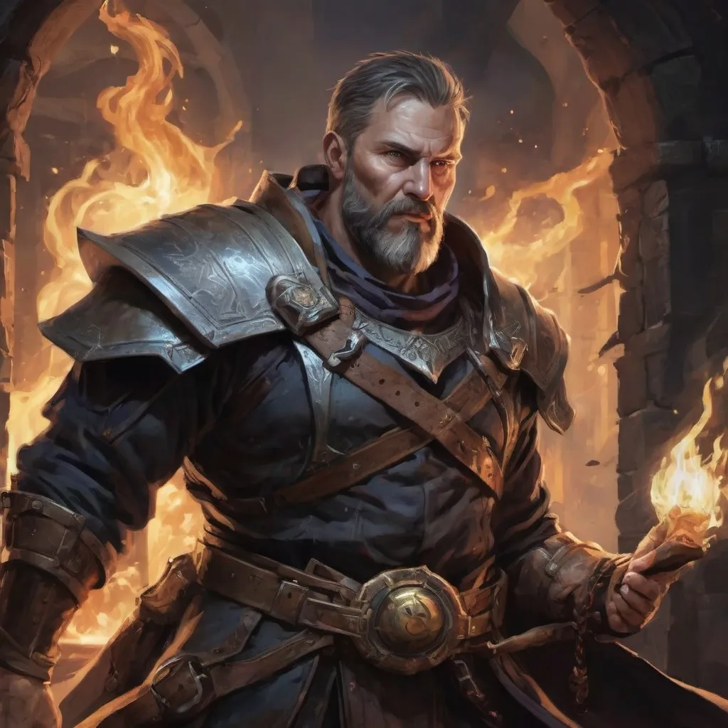 Prompt: (torso) Male stocky large mature norwegian handsome battle-mage with short-cut hair and beard, engaged in combat casting an arcane-spell inside of a dark dungeon, in movement, pathfinder, d&d setting, realistic, enhanced shadow quality, colorful