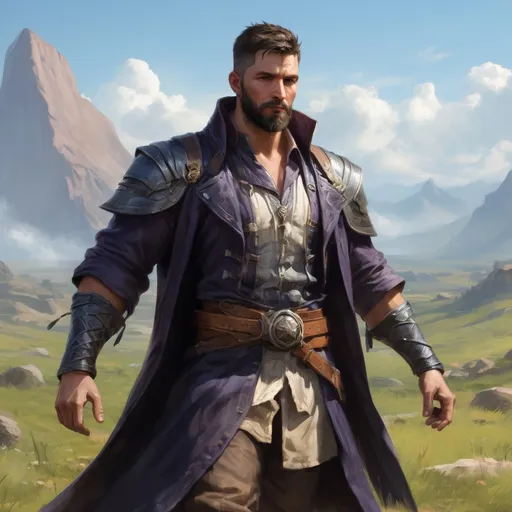 Prompt: (head and torso) Male heavy-set fit 30-year old hunky alchemist with short-cut hair and beard, holding magic-spell, on a windy battlefield, pathfinder, d&d setting, enhanced shadow quality