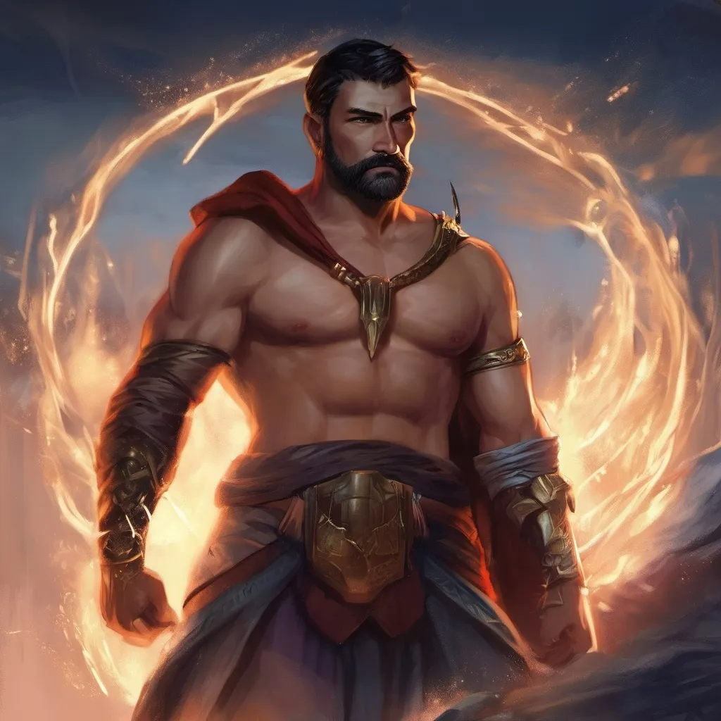 Prompt: A male muscular manly Oracle with short hair and beard, casting magic spell, in a nature at night, pathfinder, d&d setting, in a realistic high quality digital art style