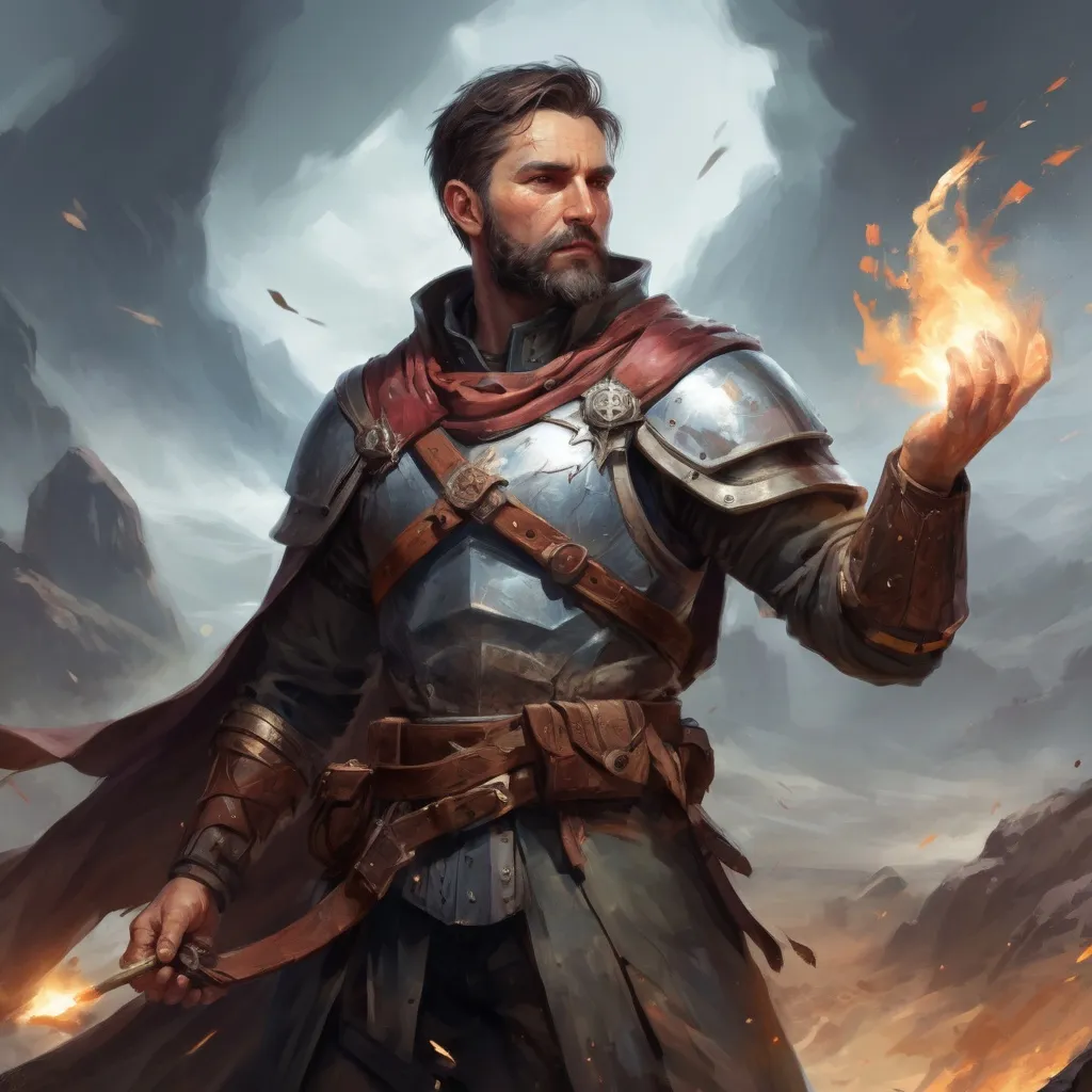 Prompt: Male heavy-set mature fit Cleric with short-cut hair and beard, casting healing-magic out of hands on a wounded male warrior with short hair and a beard, in a windy battlefield, pathfinder, d&d setting, enhanced shadow quality