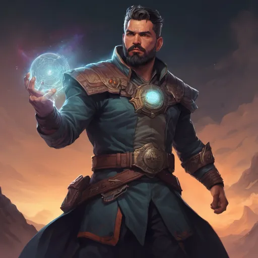 Prompt: Male stocky large mature mexican fighter with short-cut hair and beard, exploring a dark astral plane, pathfinder, d&d setting, in a realistic high quality digital art style, enhanced shadow quality, colorful