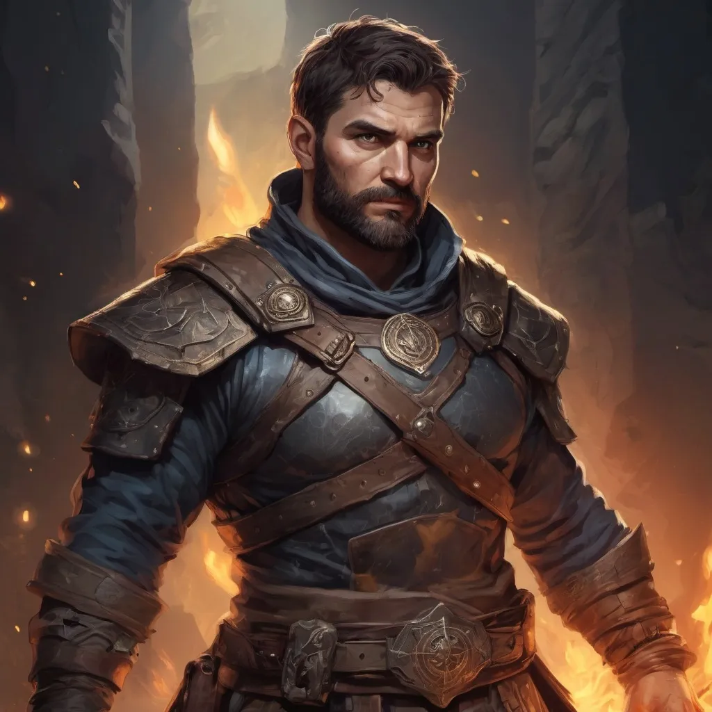 Prompt: Male stocky large mature greek fighter with short-cut hair and beard, exploring a dark astral dungeon, pathfinder, d&d setting, in a realistic high quality digital art style, enhanced shadow quality, colorful