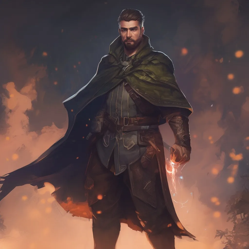 Prompt: (Full body) male stocky warlock with short-cut hair and beard, casting a magical speln, in nature in the dark, pathfinder, d&d setting, in a realistic digital art style