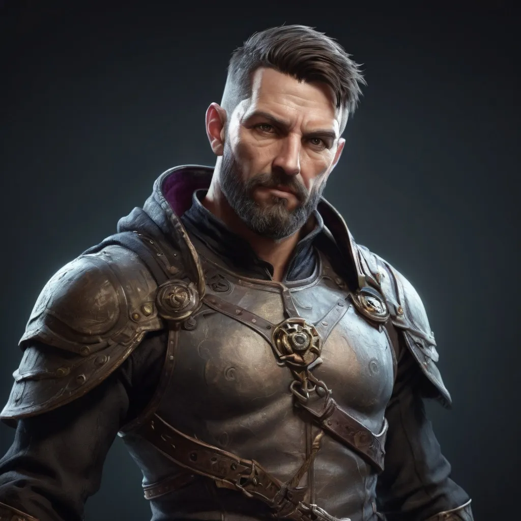 Prompt: (torso) Male stocky fit 39-year old alchemist with short-cut hair and beard, holding a magic wepon, in movement, standing in a dark room, pathfinder, d&d setting, realistic, enhanced shadow quality, colorful