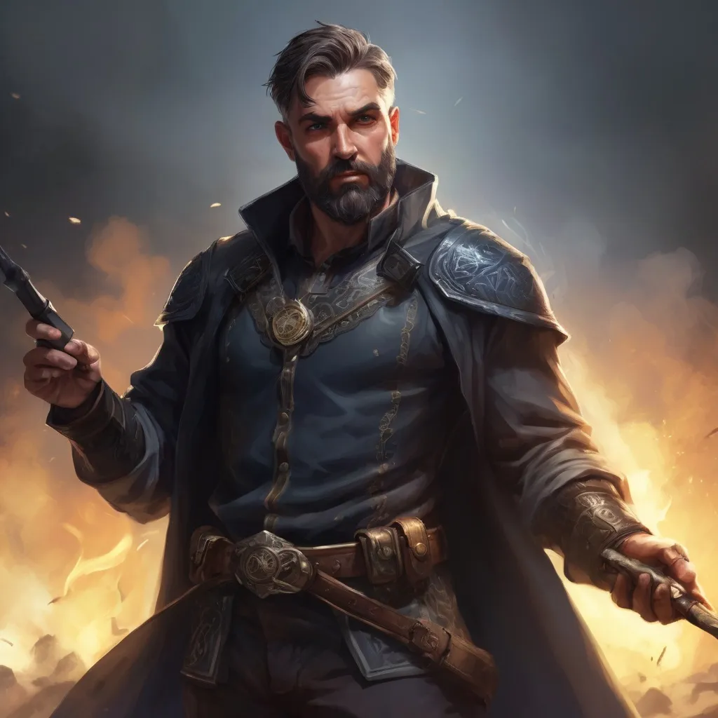 Prompt: Male stocky heavy-set mature illutionist with short-cut hair and beard, on a battlefield, in combat, casting a bright-spell, pathfinder, d&d setting, in a realistic high quality digital art style, enhanced shadow quality