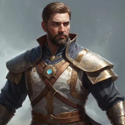 Prompt: (torso) Male stocky large fit 37-year old  royal noble Archmage with short-cut hair and beard, casting a magic-ray out of hands in a windy path, pathfinder, d&d setting, in a realistic high quality digital art style, enhanced shadow quality