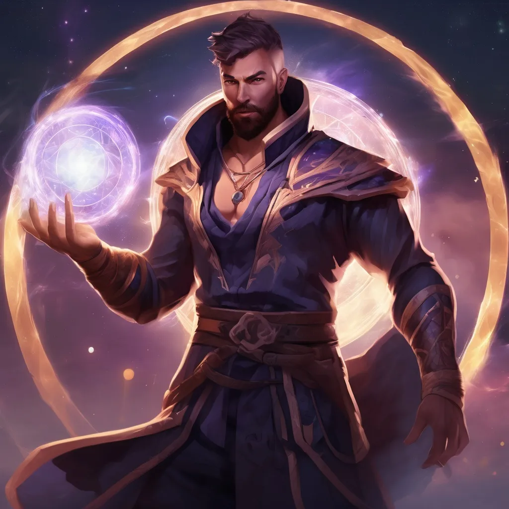 Prompt: (Full body) male magical muscular summoner with short hair and beard, in an astral plane, pathfinder, d&d setting, in a realistic digital art style