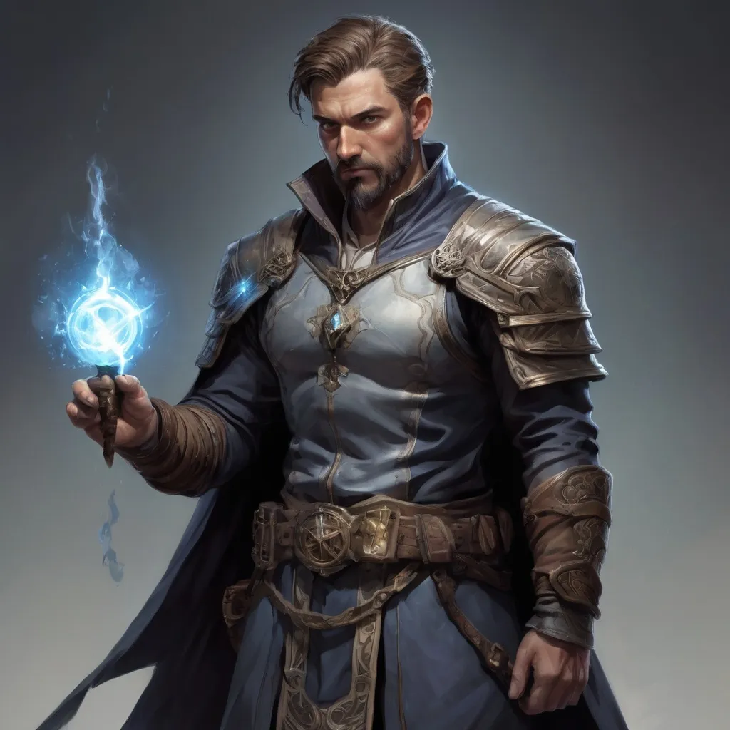Prompt: (torso) Male stocky large mature fit battle-mage with short-cut hair and beard, engaged in combat casting a light-spell in movement, pathfinder, d&d setting, realistic, enhanced shadow quality