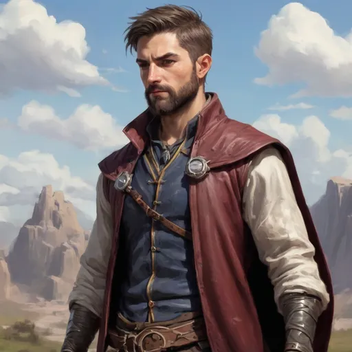 Prompt: (head and torso) Male heavy-set fit 30-year old hunky alchemist with short-cut hair and beard, holding magic-spell, on a windy battlefield, pathfinder, d&d setting, enhanced shadow quality