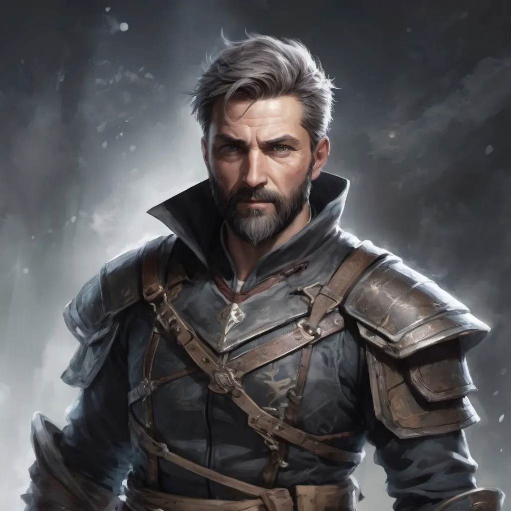 Prompt: (torso) Male heavy-set mature fit magical summoner with short-cut hair and beard, holding fantasy-weapon, in movement, in a windy battlefield, pathfinder, d&d setting, enhanced shadow quality