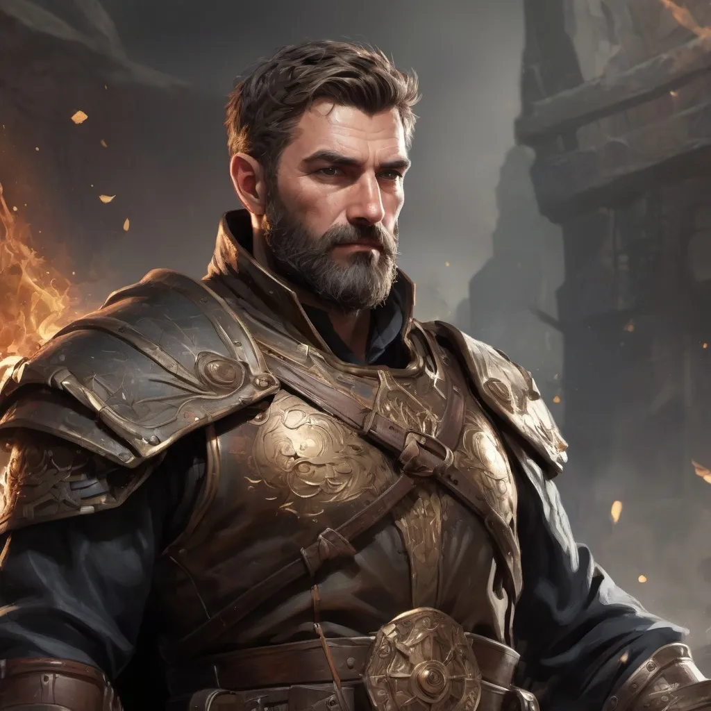 Prompt: Male stocky heavy-set mature illutionist with short-cut hair and beard, on a battlefield, in combat, casting a bronze-spell, pathfinder, d&d setting, enhanced shadow quality, realistic