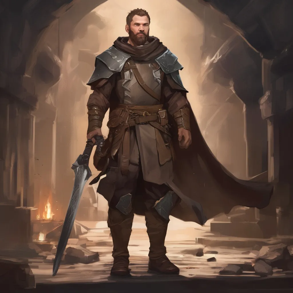 Prompt: (Full body) male stocky paladin with light brown short-cut hair and beard, in a dark underground, pathfinder, d&d setting, in a realistic digital art style