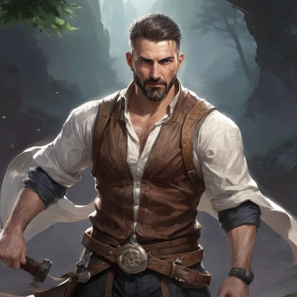 Prompt: (torso) Male stocky large 42-year old summoner with short-cut hair and beard, open shirt hairy chest, in combat casting a magic-ray out of hands in a windy path, pathfinder, d&d setting, in a realistic high quality digital art style, enhanced shadow quality, colorful