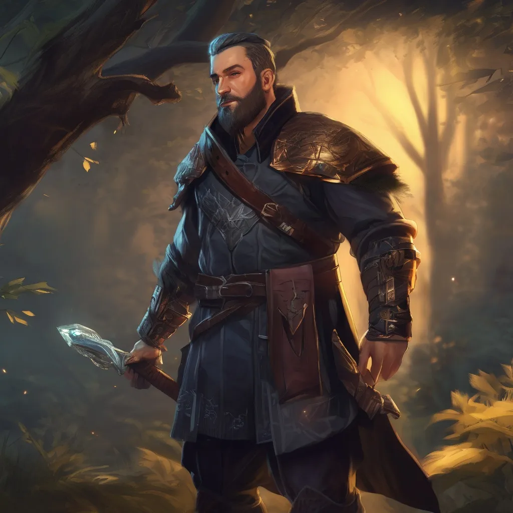 Prompt: (Full body) male stocky inquisitor with short hair and beard, big arms, in nature at night, pathfinder, d&d setting, in a realistic digital art style