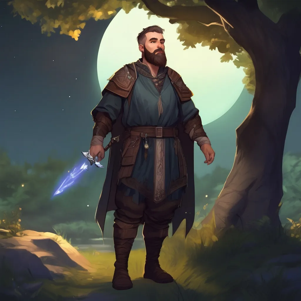 Prompt: (Full body) male stocky magical albanian cleric with short hair and beard, in nature at night, pathfinder, d&d setting, in a realistic digital art style