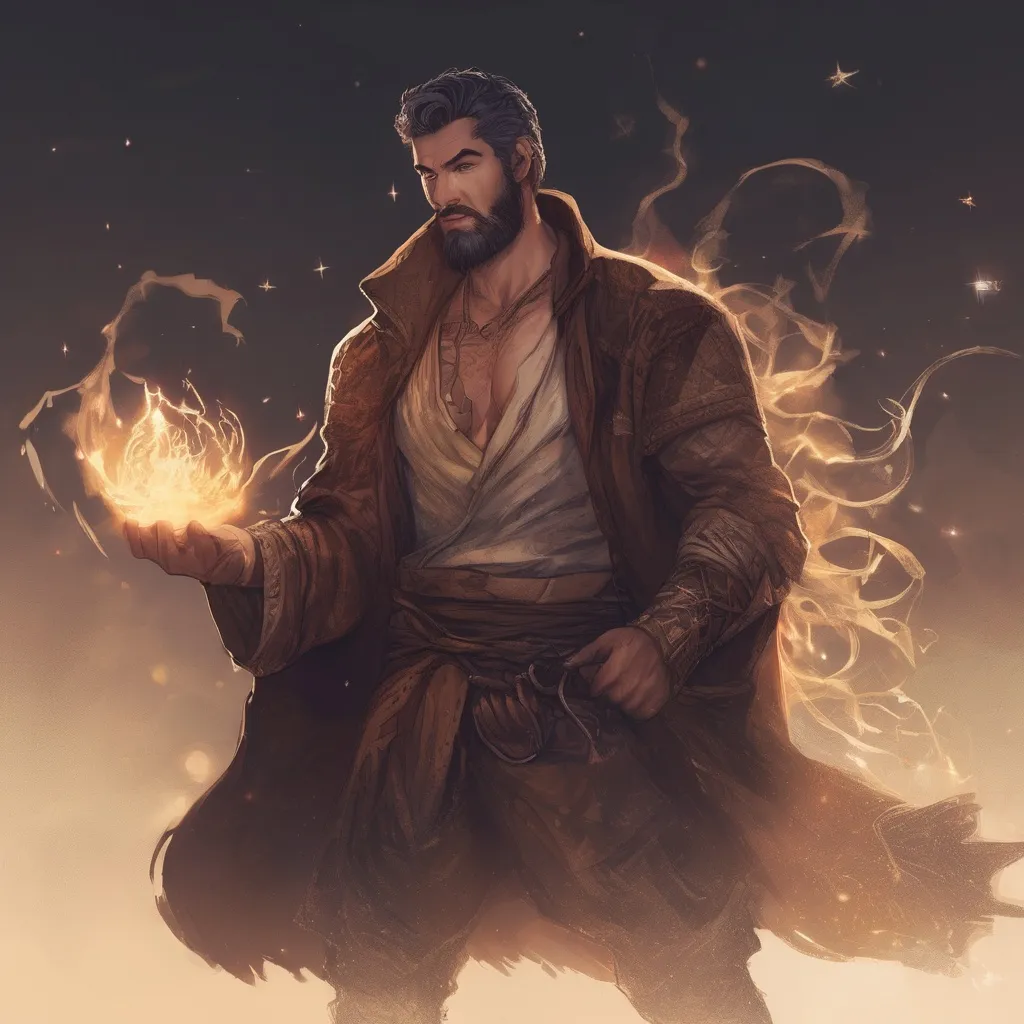 Prompt: (Full body) male stocky big-chested hairy-chested sorcerer with short hair and beard, no shirt on, casting an arcane spell, in nature at night, pathfinder, d&d setting, in a realistic digital art style