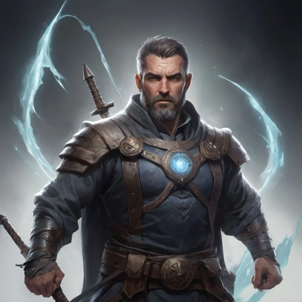 Prompt: (torso) Male stocky large mature fit battle-mage with short-cut hair and beard, engaged in combat casting a light-spell in movement, pathfinder, d&d setting, realistic, enhanced shadow quality