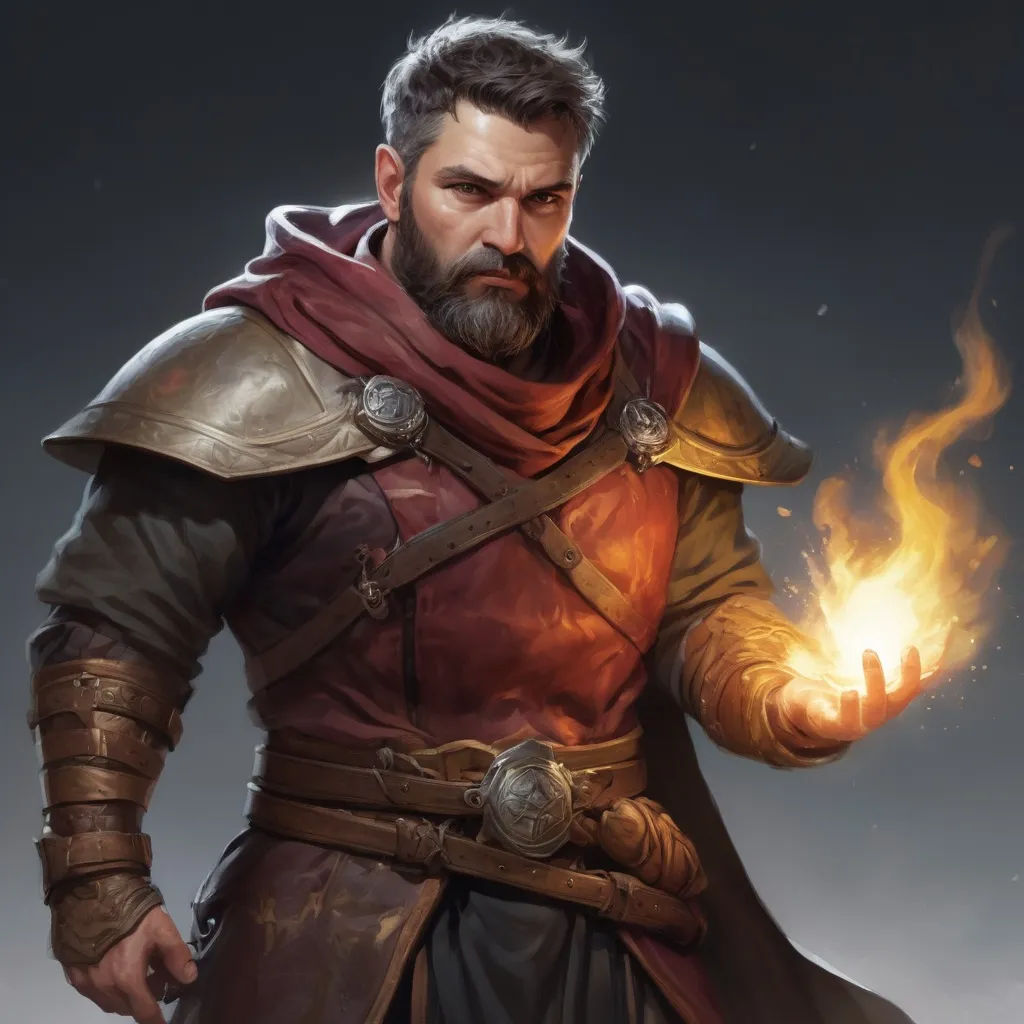 Prompt: (torso) Male stocky large mature fit battle-mage with short-cut hair and beard, engaged in combat casting a light-spell  nature, pathfinder, d&d setting, realistic, enhanced shadow quality