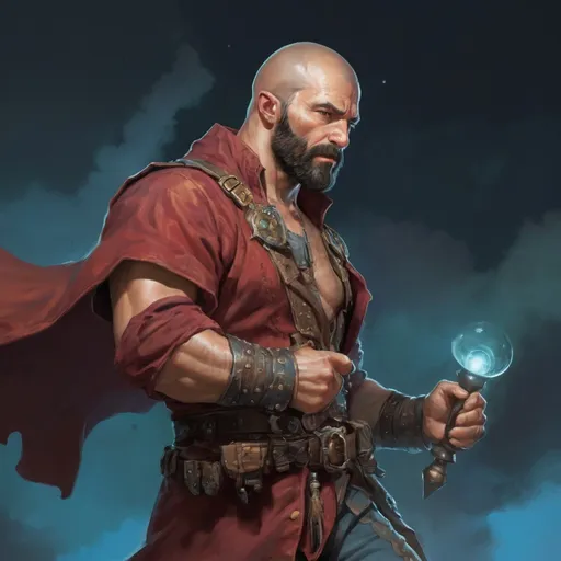 Prompt: (torso) Male stocky large 38-year old battle-mage with short hair and beard, engaged in combat casting an magical arcane-spell, villiage under siege at night, in movement, pathfinder, d&d setting, realistic, enhanced shadow quality, colorful ((norman rockwell))
