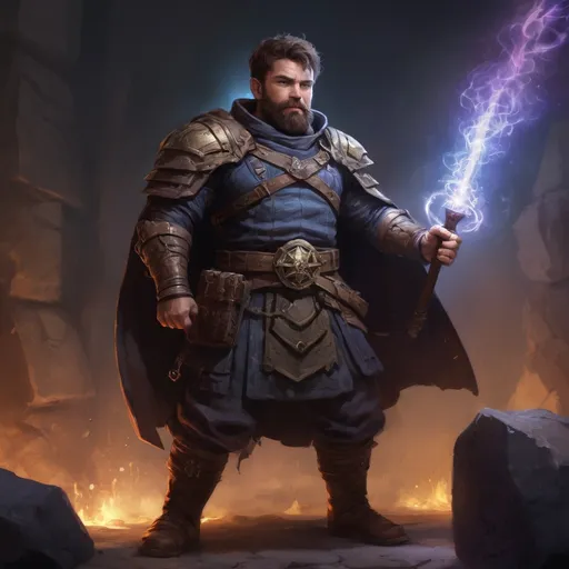 Prompt: Male stocky large mature Scottish fighter with short-cut hair and beard, exploring a dark astral magical dungeon in combat, pathfinder, d&d setting, in a realistic high quality digital art style, enhanced shadow quality, colorful