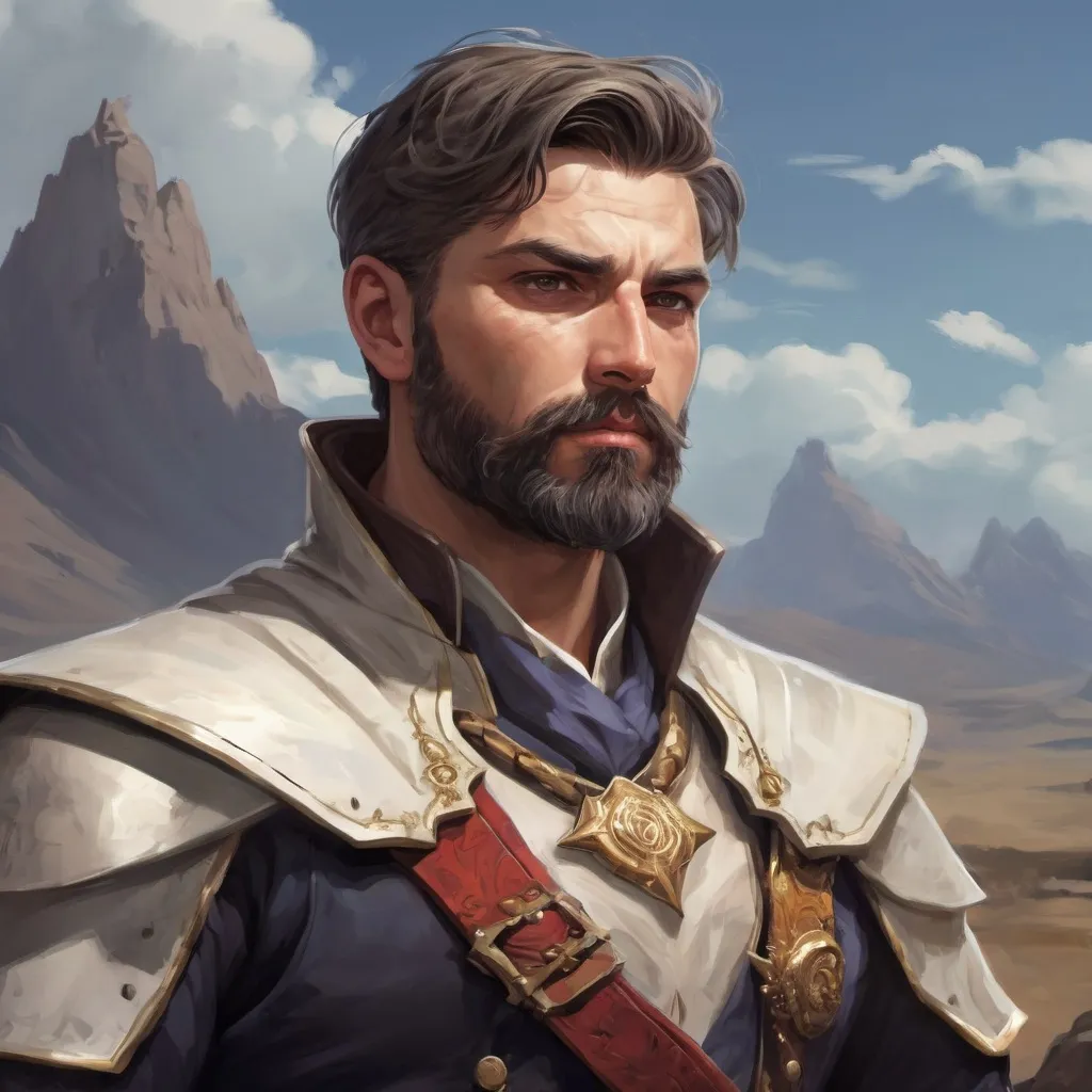 Prompt: Male stocky heavy-set argentinian royal magus with short-cut hair and beard, on a windy battlefield, pathfinder, d&d setting, in a realistic high quality digital art style, enhanced shadow quality