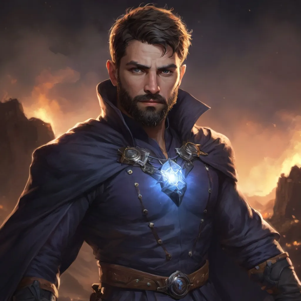 Prompt: male stocky heavy-set royal argentinian transmuter-magus with short-cut hair and beard, open shirt very-hairy chest, casting bright spell, in valley at night, pathfinder, d&d setting, realistic high quality, enhanced shadow quality