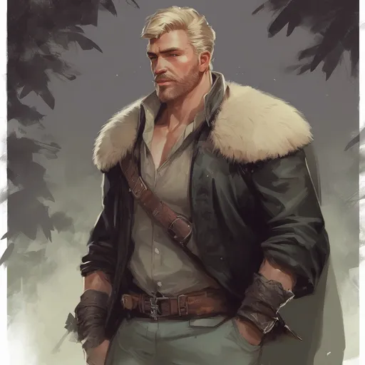 Prompt: (Full body) male stocky big-chested Noble thief with blonde short hair and beard, open shirt, in nature at night, pathfinder, d&d setting, in a realistic digital art style