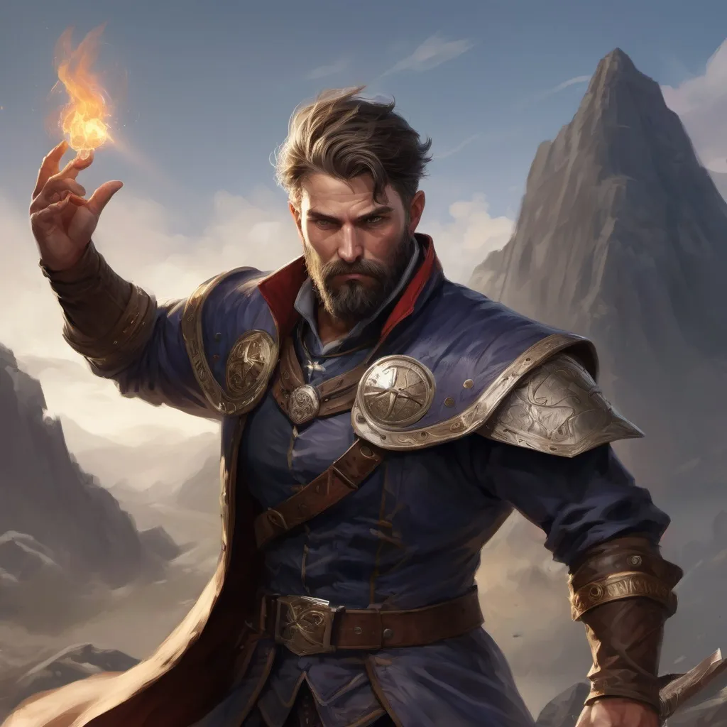 Prompt: Male stocky heavy-set canadian royal magus with short-cut hair and beard, casting spell on a windy battlefield, pathfinder, d&d setting, in a realistic high quality digital art style, enhanced shadow quality