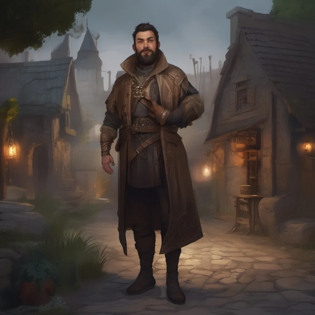 Prompt: (Full body) male manly stocky cleric healer with dark short-cut hair and beard, outside of a small village at night, pathfinder, d&d setting, in a realistic digital art style