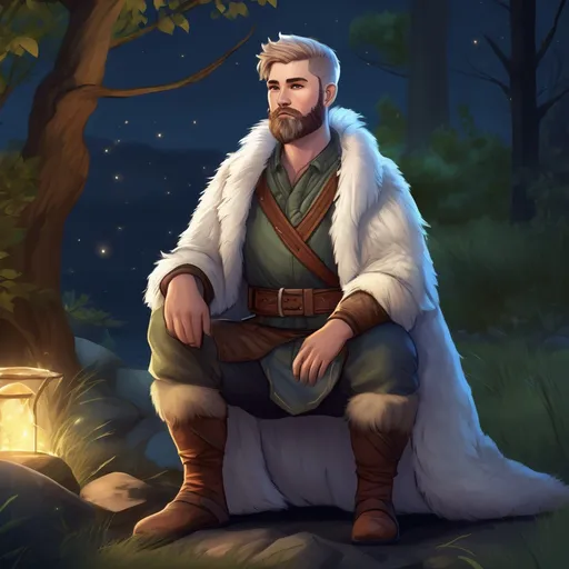 Prompt: (Full body) male magical stocky norwegian artic-druid with short hair and beard, in nature at night, pathfinder, d&d setting, in a realistic digital art style