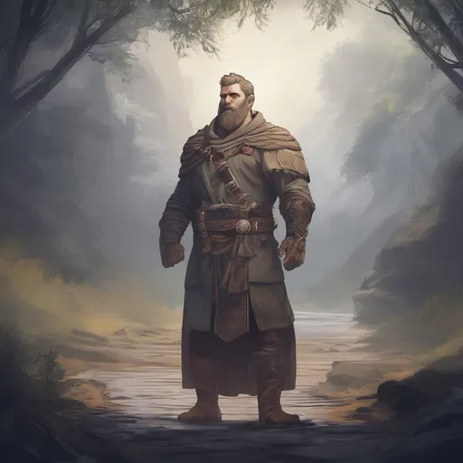 Prompt: (Full body) male handsome large muscular icelandic druid with short hair and beard, outside of a cave by a forest at night, pathfinder, d&d setting, in a realistic high quality digital art style