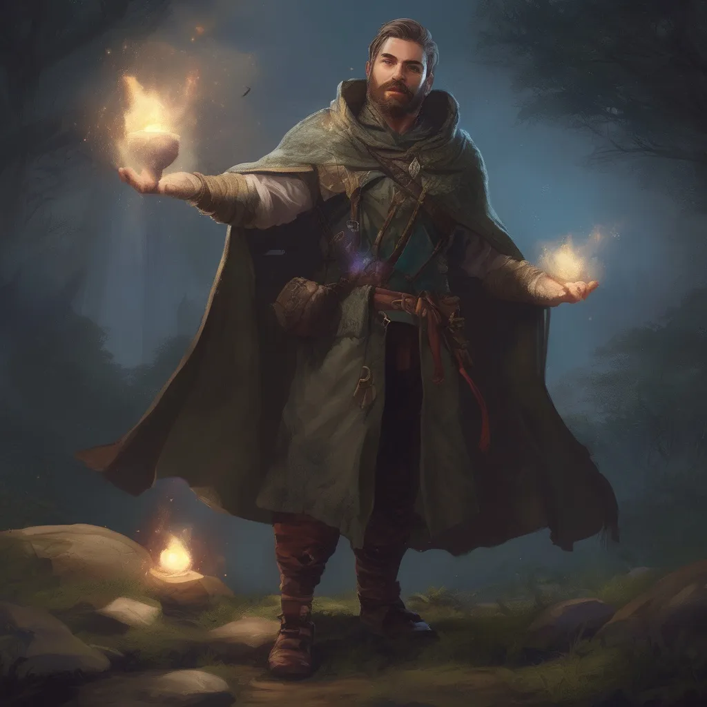 Prompt: (Full body) male stocky Cleric with short hair and beard, casting an nature spell, in nature at night, pathfinder, d&d setting, in a realistic digital art style