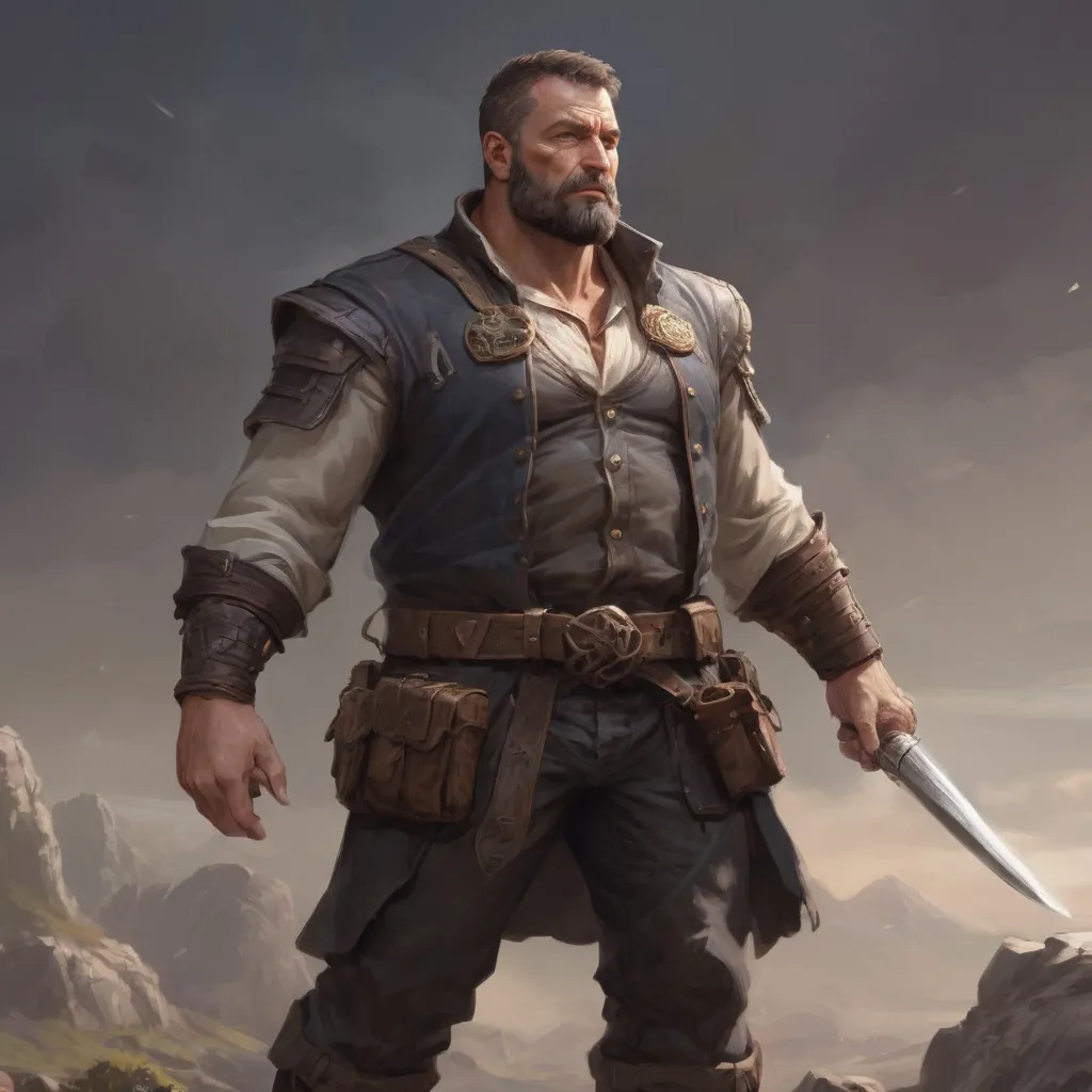 Prompt: (torso) Male stocky large fat beefy 45-year old enchanter with short-cut hair and beard, open shirt hairy chest, in combat casting a magic-spell out of hand in a windy valley, pathfinder, d&d setting, in a realistic high quality digital art style, enhanced shadow quality