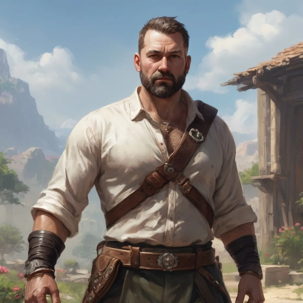 Prompt: (torso) Male stocky large fat beefy 37-year old enchanter with short-cut hair and beard, open shirt hairy chest, in combat casting a magic-ray out of hands in a windy path, pathfinder, d&d setting, in a realistic high quality digital art style, enhanced shadow quality, colorful