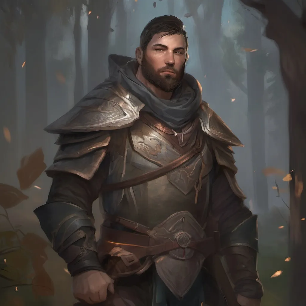 Prompt: (Full body) male manly stocky holy paladin with dark short-cut hair and beard, in nature at night, pathfinder, d&d setting, in a realistic digital art style