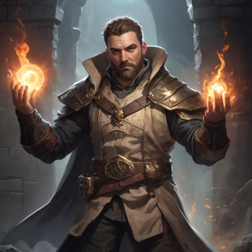 Prompt: (torso) Male stocky large handsome cleric with short-cut hair and beard, in combat casting a light-spell inside a dungeon, pathfinder, d&d setting, in a realistic high quality digital art style, enhanced shadow quality