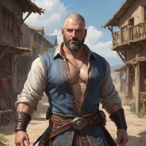 Prompt: (torso) Male stocky large fat beefy 42-year old enchanter with short-cut hair and beard, open shirt hairy chest, in combat casting a magic-ray out of hands in a windy path, pathfinder, d&d setting, in a realistic high quality digital art style, enhanced shadow quality, colorful