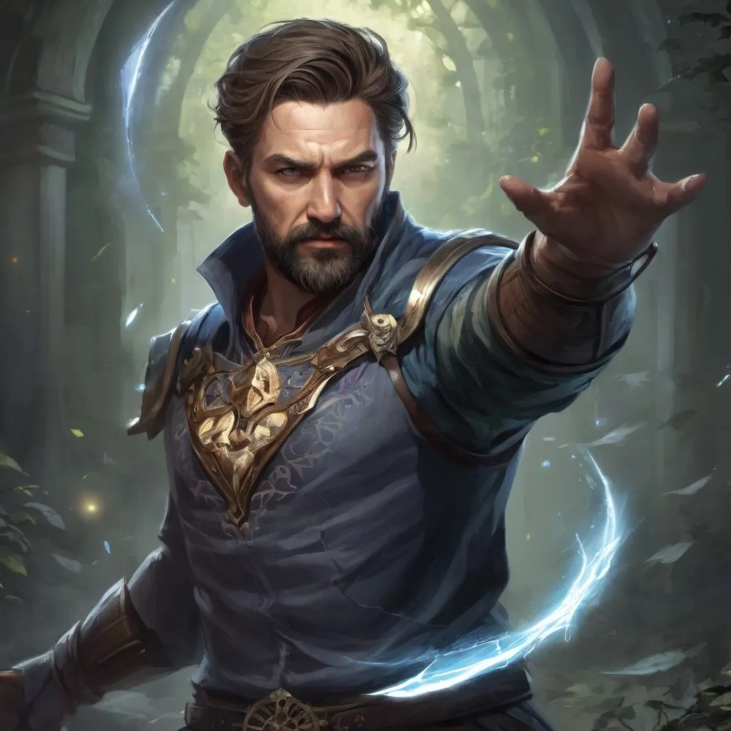 Prompt: (torso) Male stocky large fit 37-year old arcanist with short-cut hair and beard, casting a magic-ray out of hands in a windy path, pathfinder, d&d setting, in a realistic high quality digital art style, enhanced shadow quality