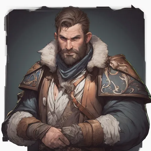 Prompt: (Full body) male stocky big-chested bandit with short hair and beard, in a dark room, pathfinder, d&d setting, in a realistic digital art style