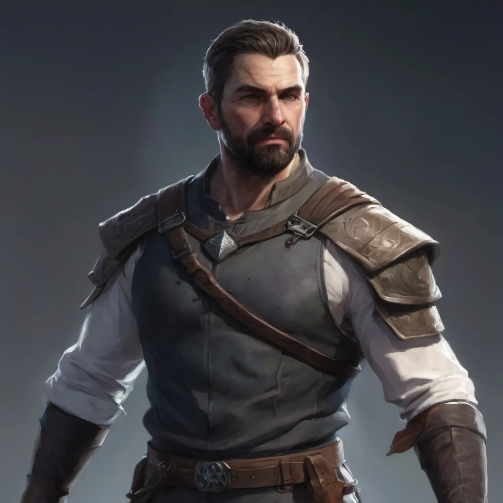 Prompt: (torso) Male stocky large fit 41-year old archer with short-cut hair and beard, in a windy courtyard at night, pathfinder, d&d setting, in movement, enhanced shadow quality