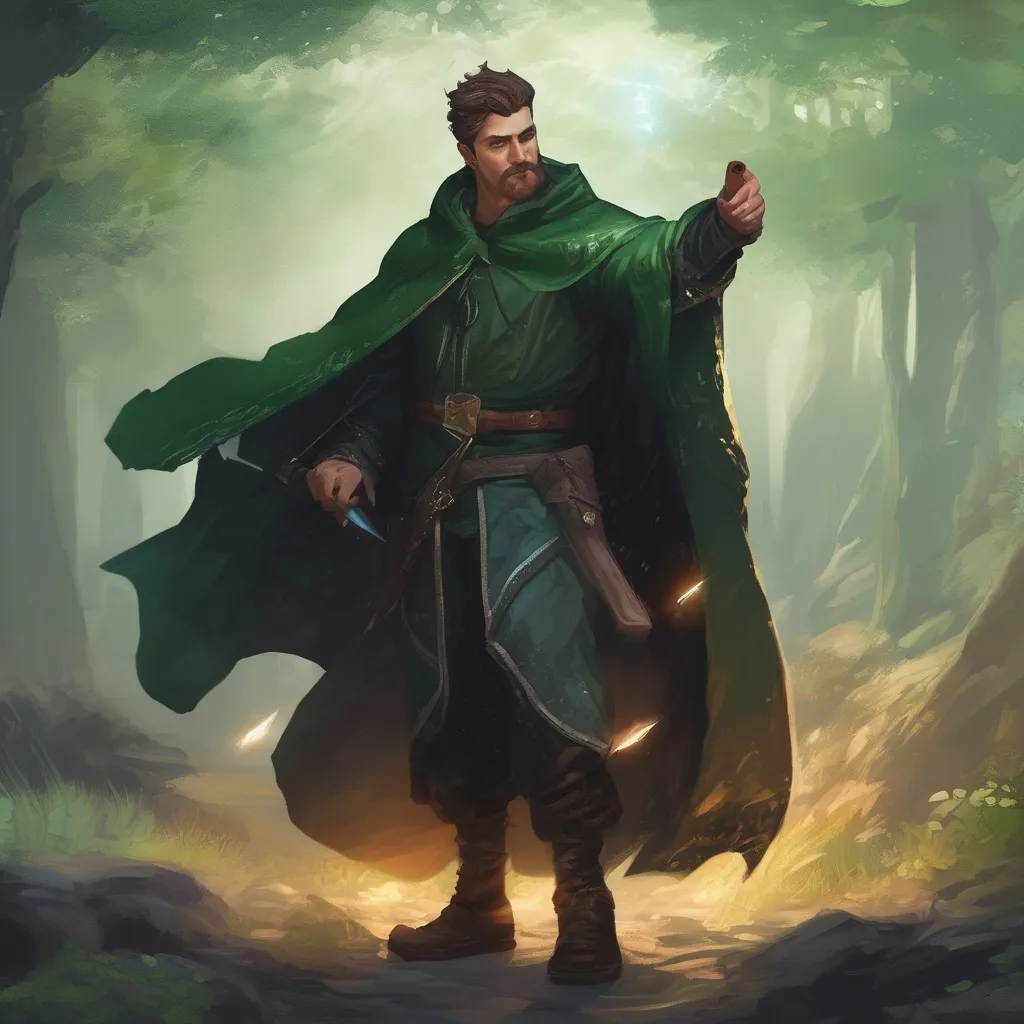 Prompt: (Full body) male stocky young magical Green-mage with short-cut hair and beard, casting a magical spell, in nature in the dark, cloak, pathfinder, d&d setting, in a realistic digital art style