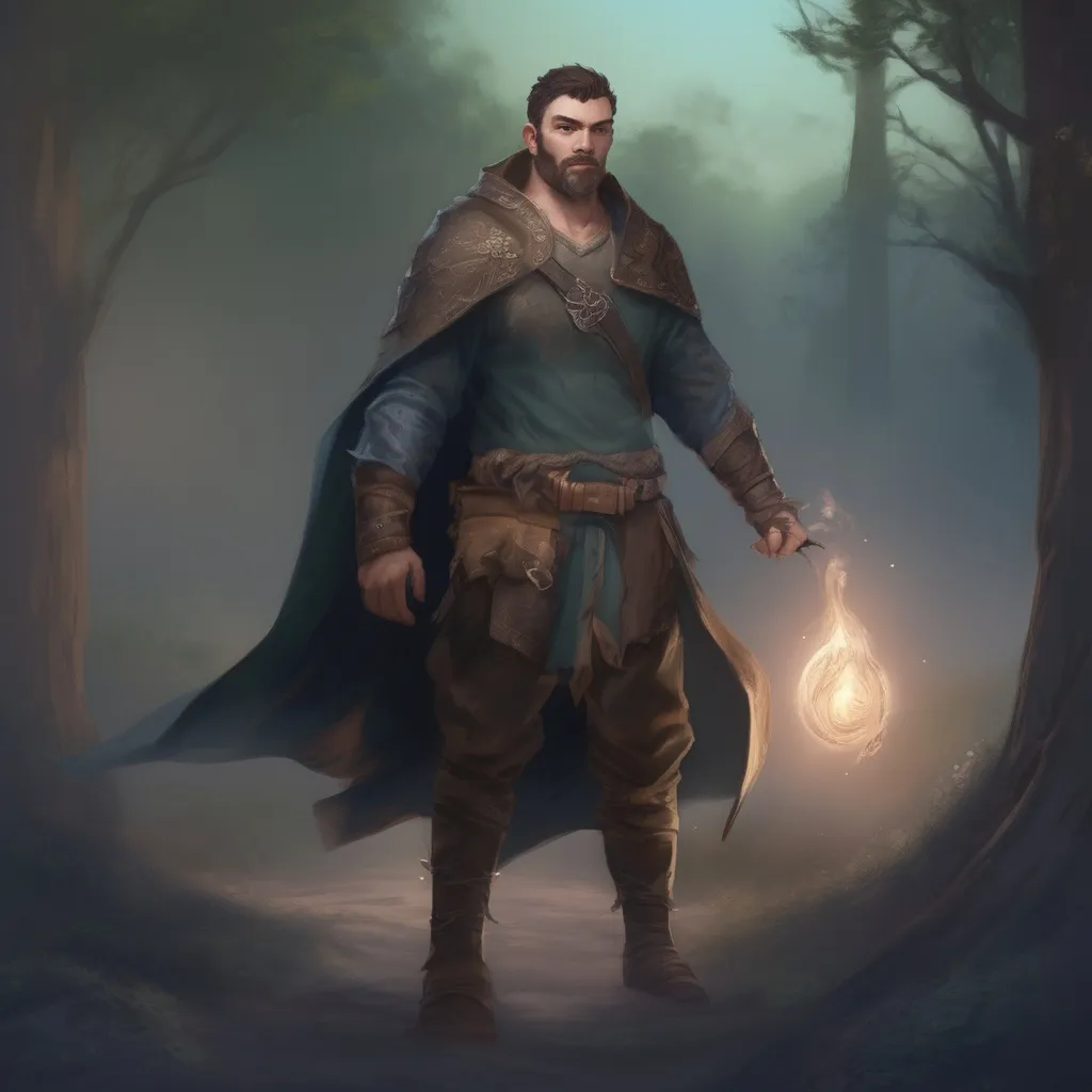 Prompt: (Full body) male muscular summoner with short hair and beard, in nature at night, casting a spell, pathfinder, d&d setting, in a realistic digital art style