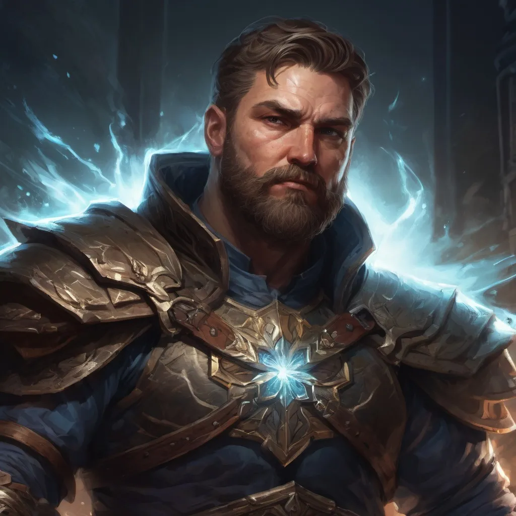 Prompt: Male stocky large mature muscular cleric with short-cut hair and beard, engaged in combat casting a prismatic-light spell inside of a dark dungeon, pathfinder, d&d setting, in a realistic high quality digital art style, enhanced shadow quality