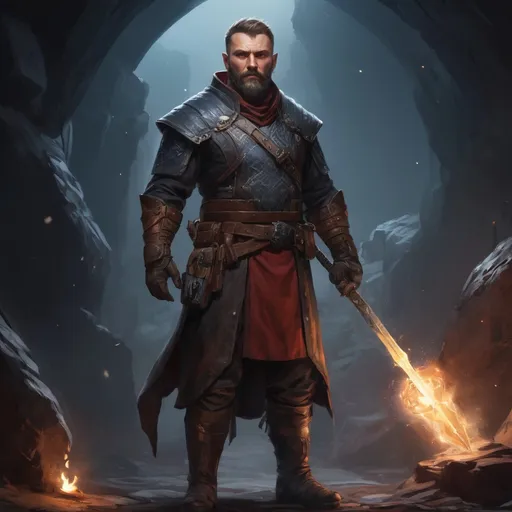 Prompt: Male stocky large mature russian fighter with short-cut hair and beard, exploring a dark astral dungeon, pathfinder, d&d setting, in a realistic high quality digital art style, enhanced shadow quality, colorful