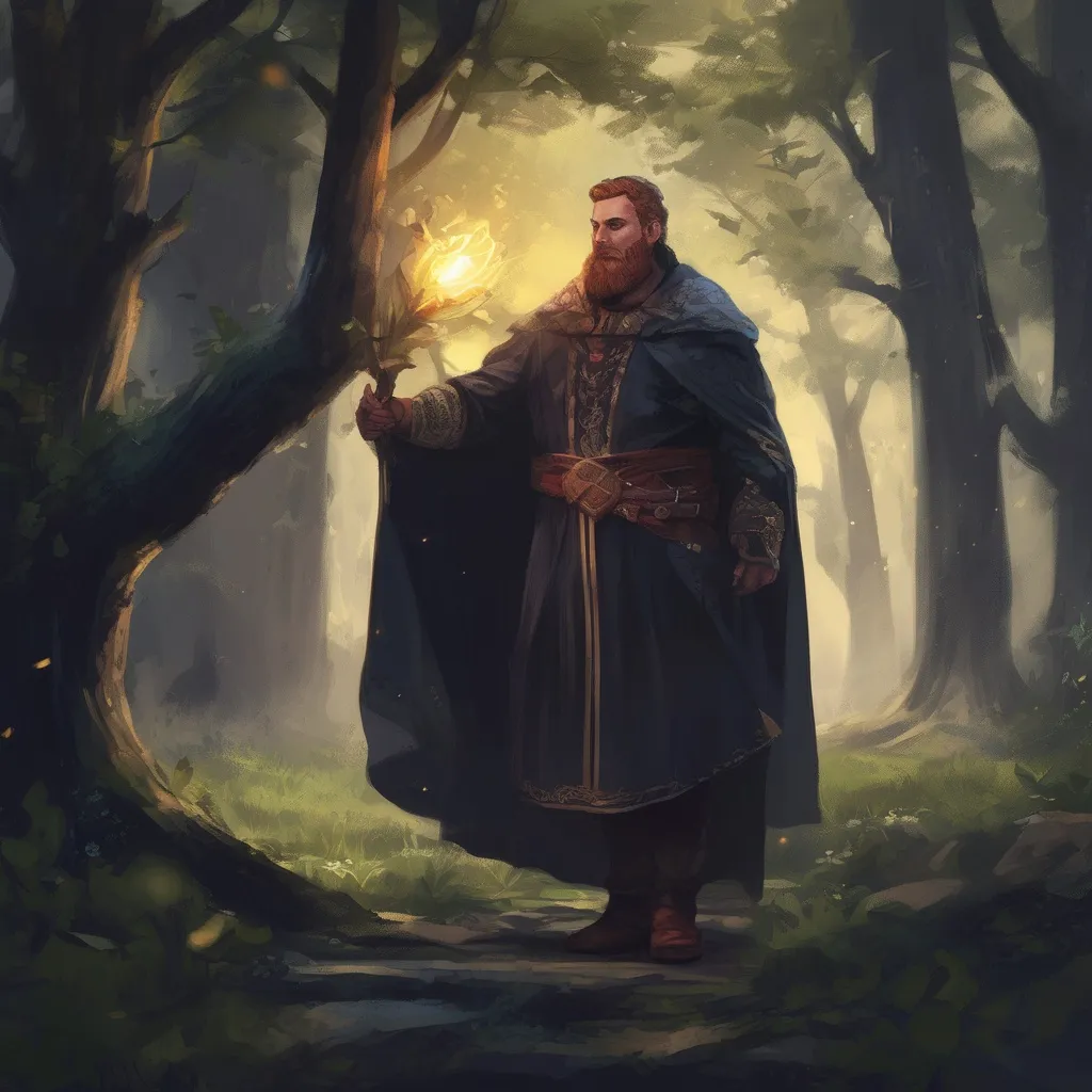 Prompt: (Full body) male stocky large magical Cleric with short-cut hair and beard, casting a magical healing spell, in nature in the dark, cloak, pathfinder, d&d setting, in a realistic digital art style