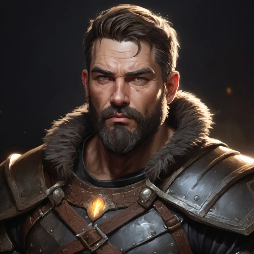 Prompt: Male stocky hairy mature warrior in a breastplate, with short hair and beard, exploring a dark dungeon, pathfinder, d&d setting, in a realistic high quality digital art style, enhanced shadow quality, colorful