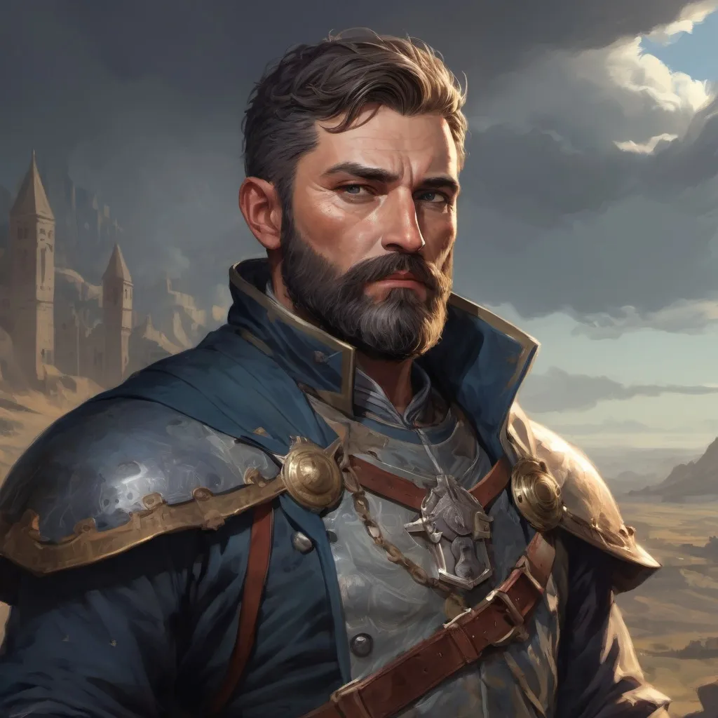 Prompt: Male stocky heavy-set italian royal magus with short-cut hair and beard, on a windy battlefield, pathfinder, d&d setting, in a realistic high quality digital art style, enhanced shadow quality