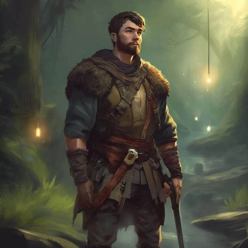 Prompt: (Full body) male stocky handsome arcane-ranger with short-cut hair and beard, in a forest cave at night pathfinder, d&d setting, in a realistic high quality digital art style